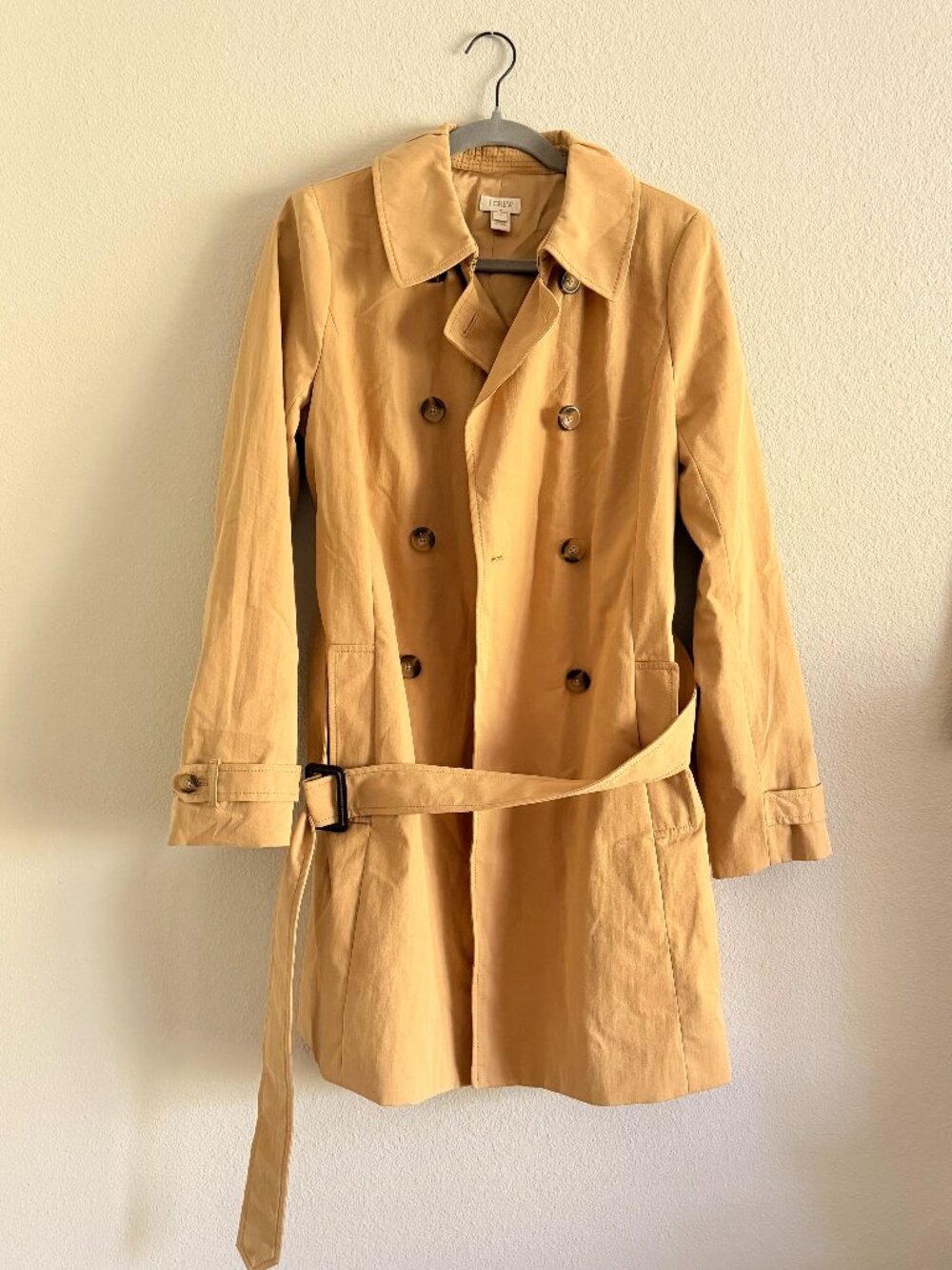 J Crew women's Tan Classic Double Breasted Trench Coat w Belt